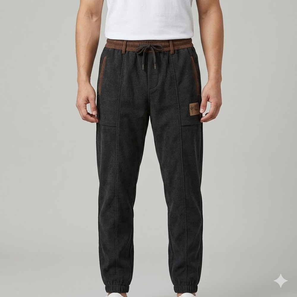 Unbranded Corduroy Joggers Patch Athletic‎ Lounge Pants Size L Dark Grey